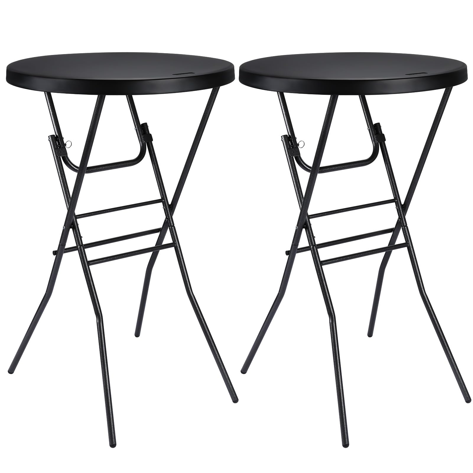 28in Folding Round High Top Cocktail Table for Indoor and Outdoor Parties and Events, Black - 2PCS
| Tall Bistro Foldab